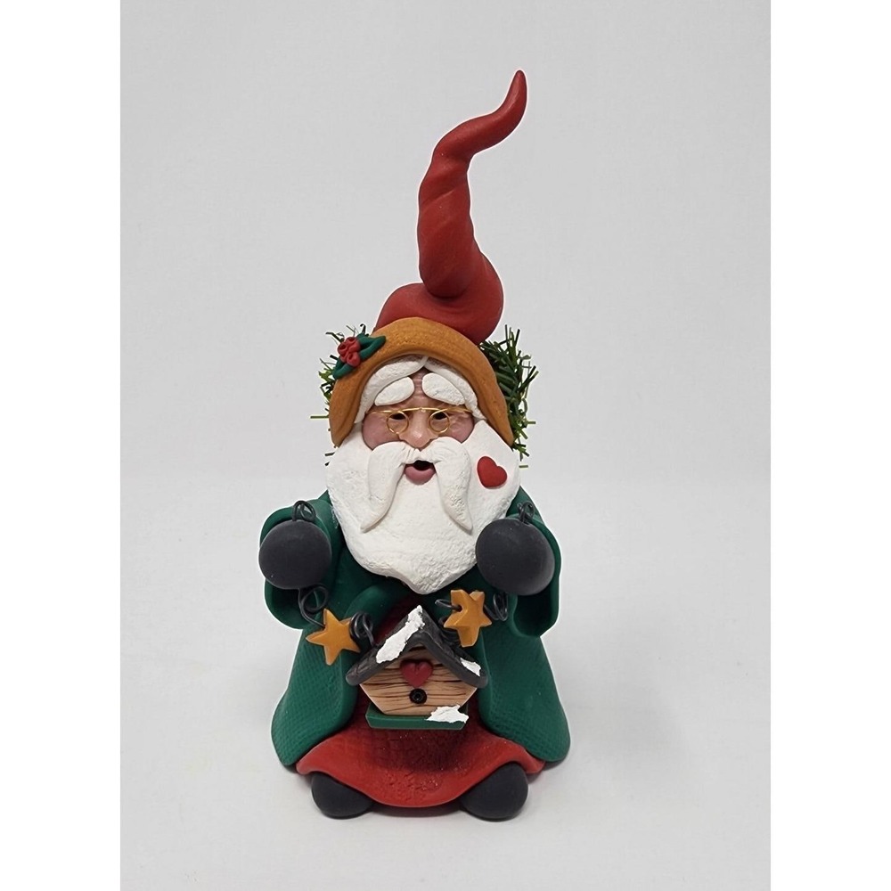 Vintage Folk Art Handmade Clay Santa Claus Figurine 7" Tall Artist Signed